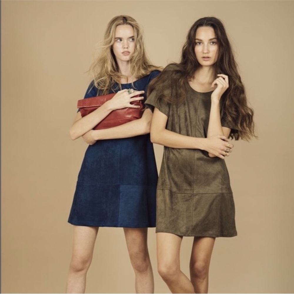 Ethereal Suede Like Blue Short Sleeve Dress L